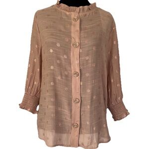 Feminine Ruffled Blouse Circle Metallic Pattern Flowy Lightweight